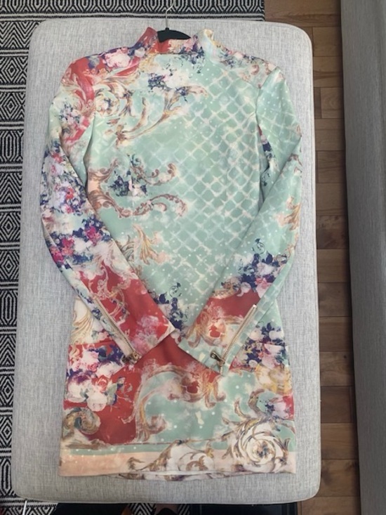 Balmain Dresses & Skirts - BALMAIN Floral Mint & Coral Long Sleeve Shift Dress Size US 4